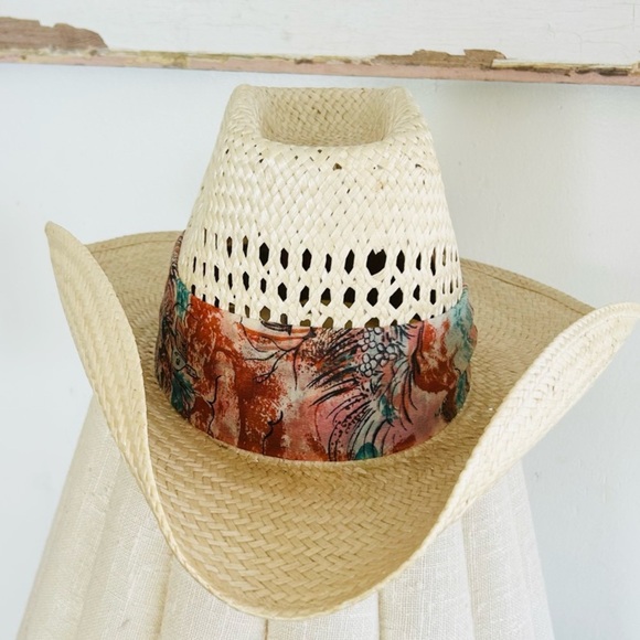 Bailey Straw Women’s Cowboy Hat with Floral Scarf Band - Picture 1 of 9